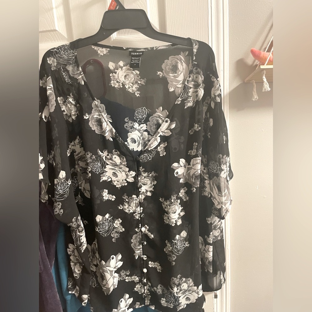 Torrid Sheer Floral Button Down